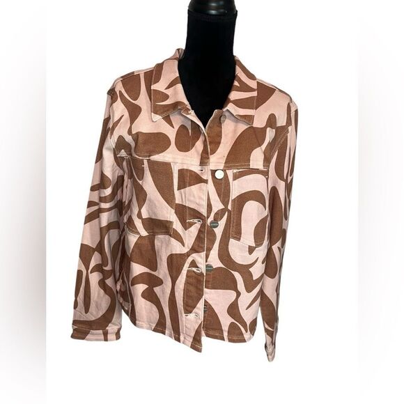 NWT ANTHROPOLOGIE SANCTUARY BABY PINK/BROWN TROPICAL GIRLY DENIM JACKET SIZE XL - Picture 2 of 13